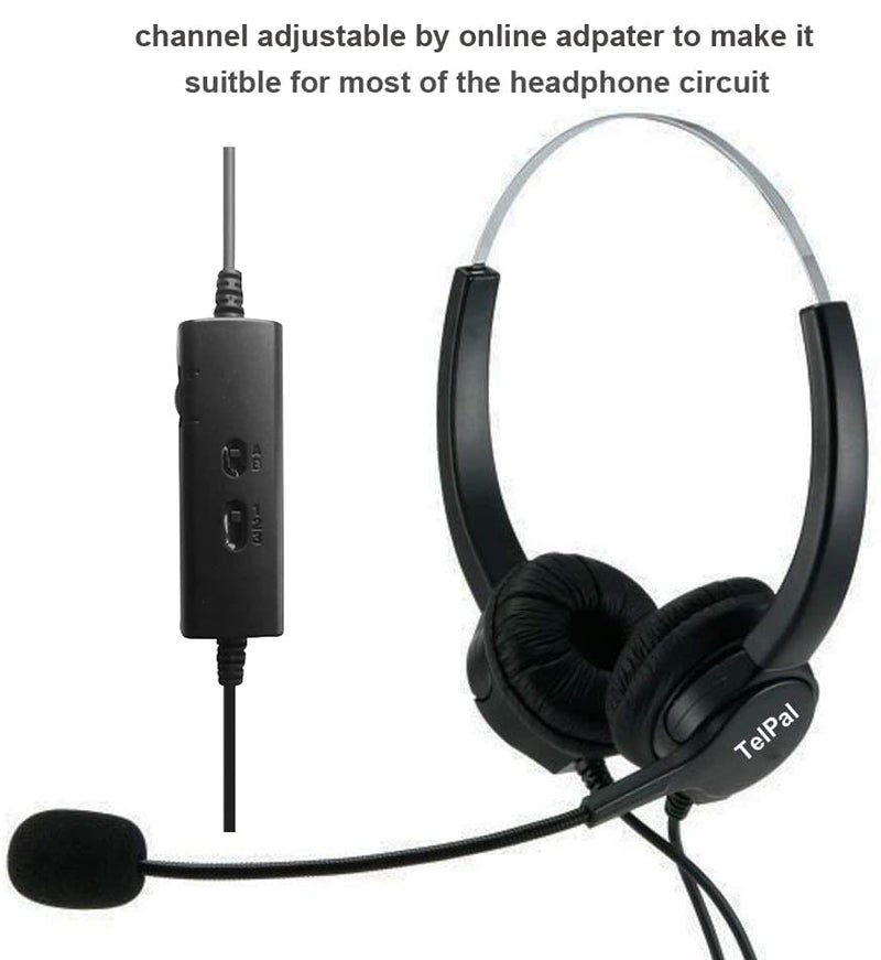 TelPal Telephone Headset, Hands-Free Call Center Noise Cancelling Corded Binaural Headset Headphone 4-Pin RJ9 Crystal Head Mic Microphone Desk Phone -Telephone Counseling Services,Insurance, Hospitals - Image 2